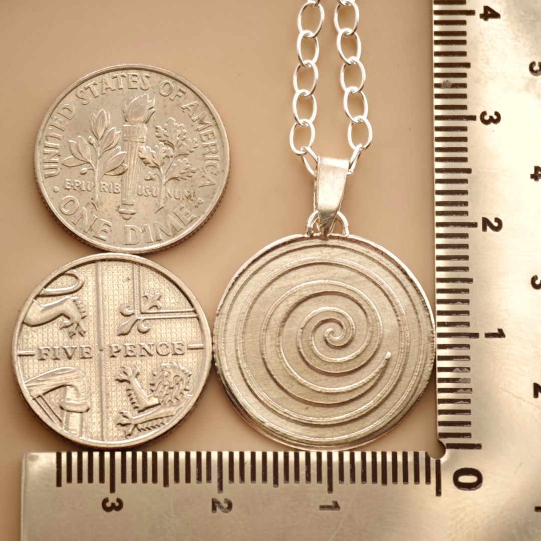 Swirl Engraved Sterling Silver Coin Necklace
