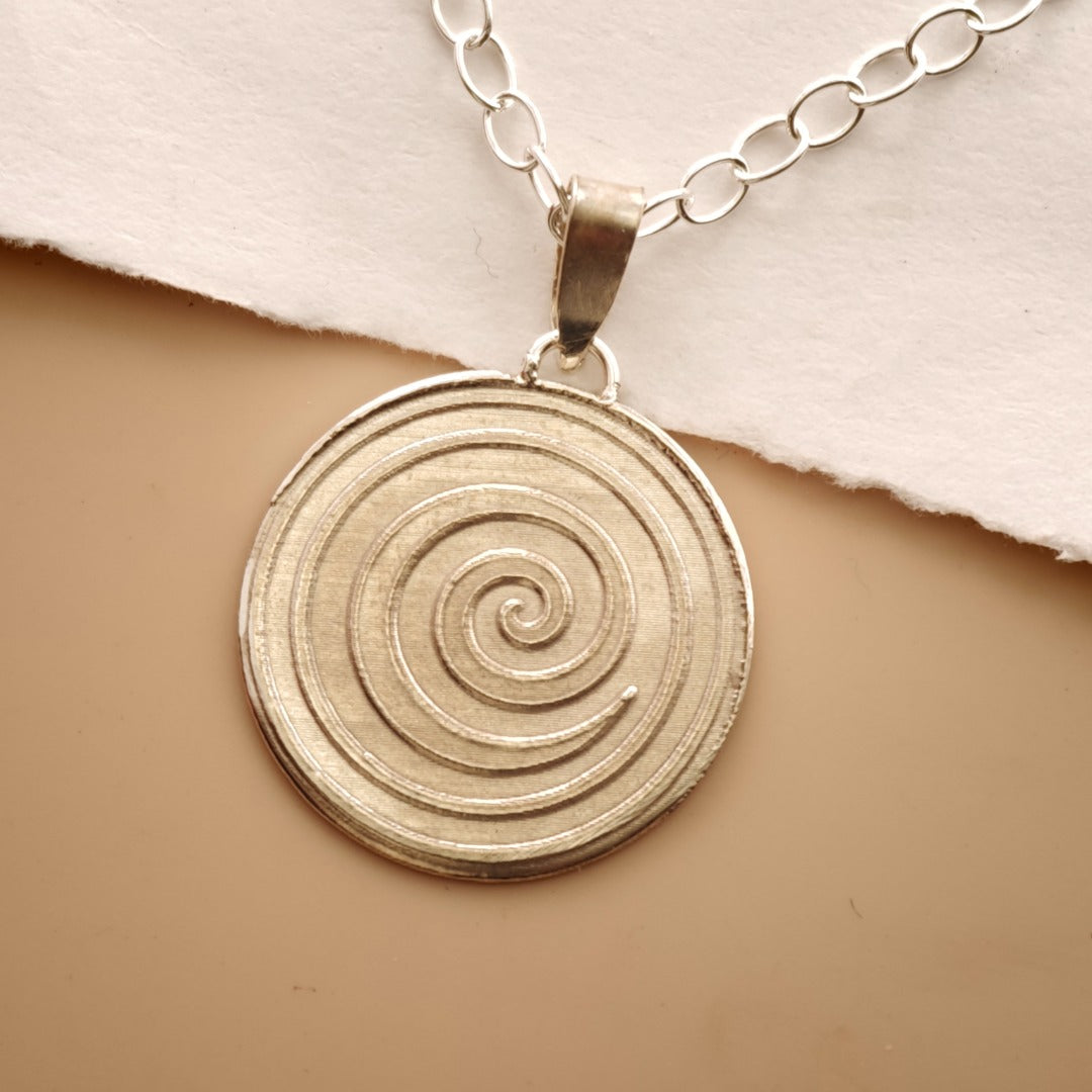 Swirl Engraved Sterling Silver Coin Necklace
