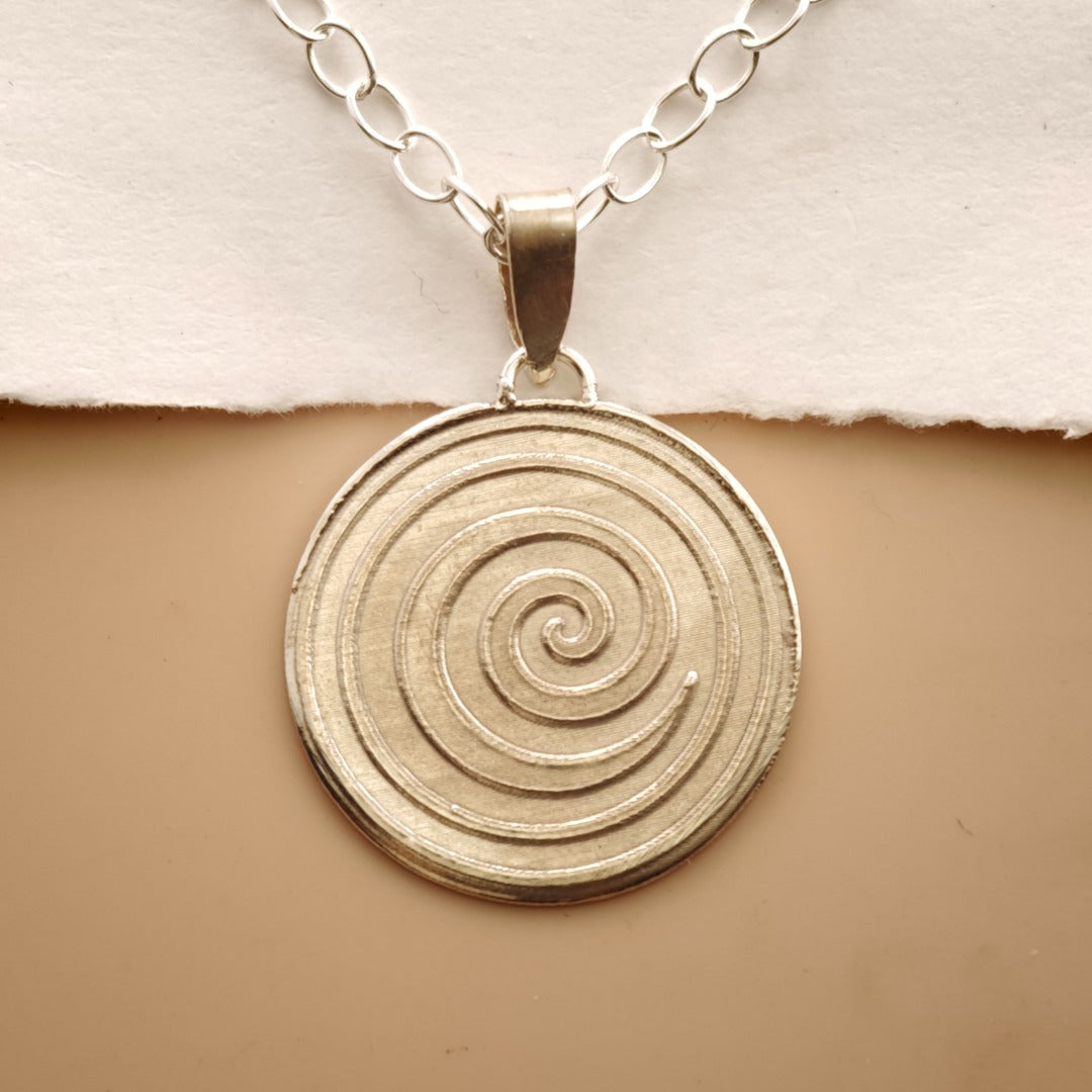 Swirl Engraved Sterling Silver Coin Necklace