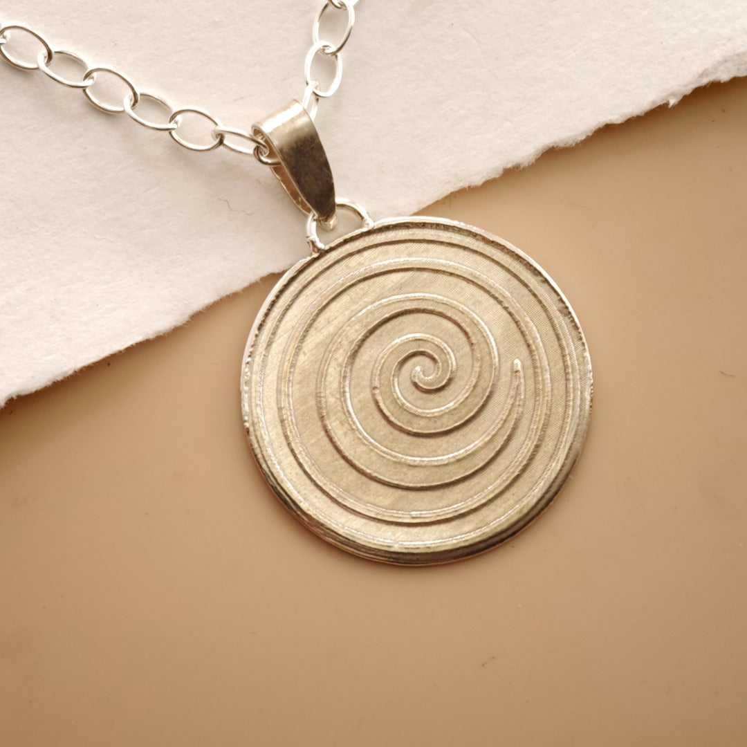 Swirl Engraved Sterling Silver Coin Necklace