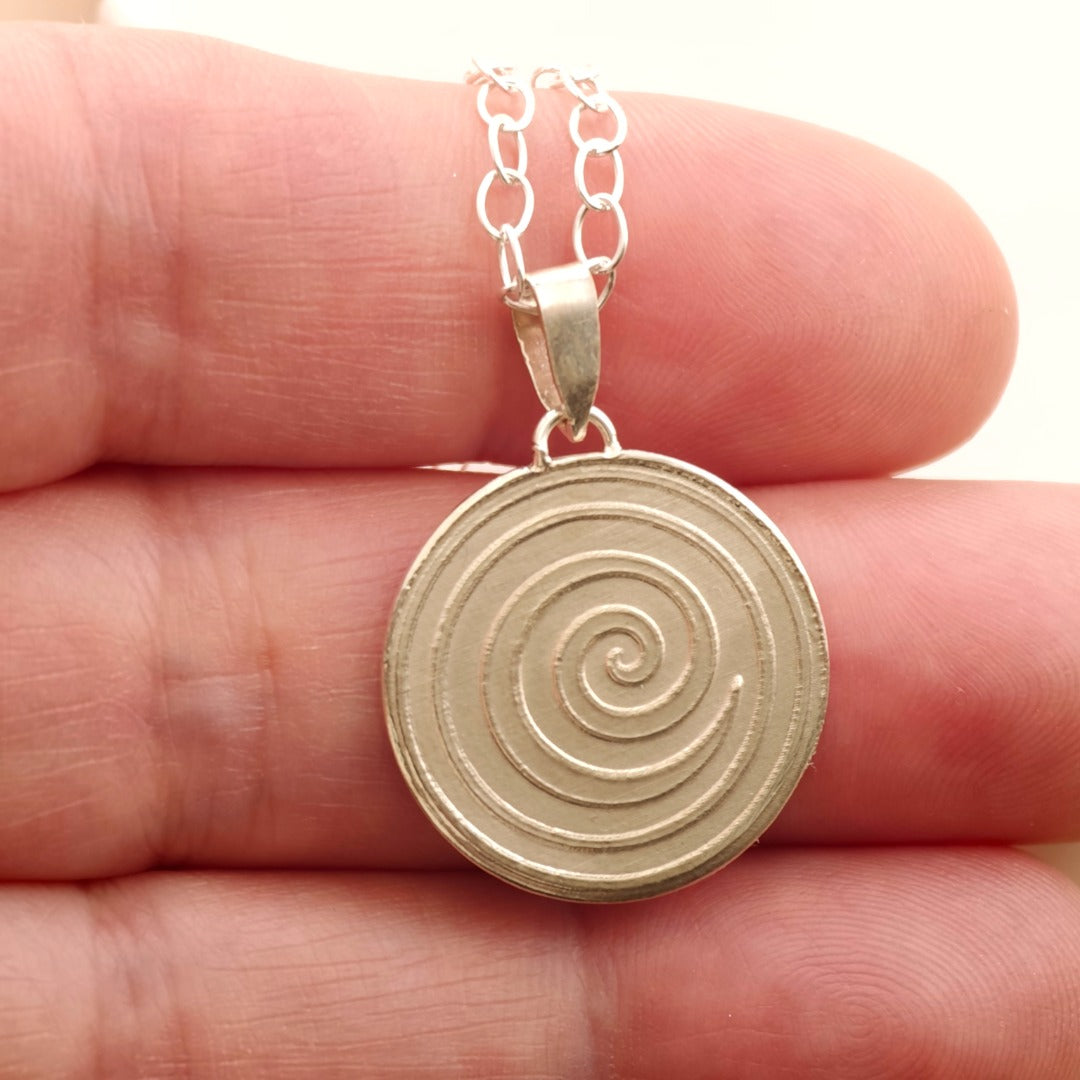 Swirl Engraved Sterling Silver Coin Necklace