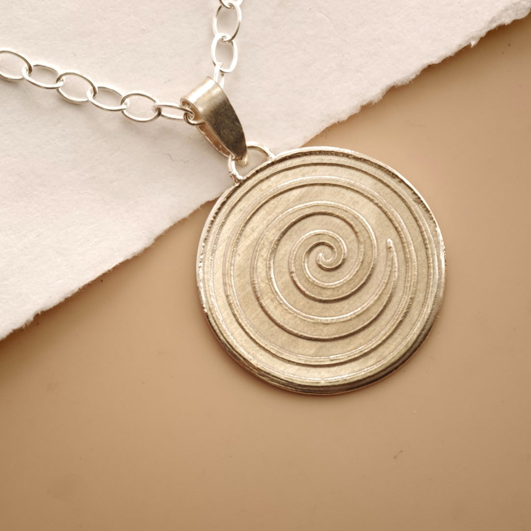 Swirl Engraved Sterling Silver Coin Necklace