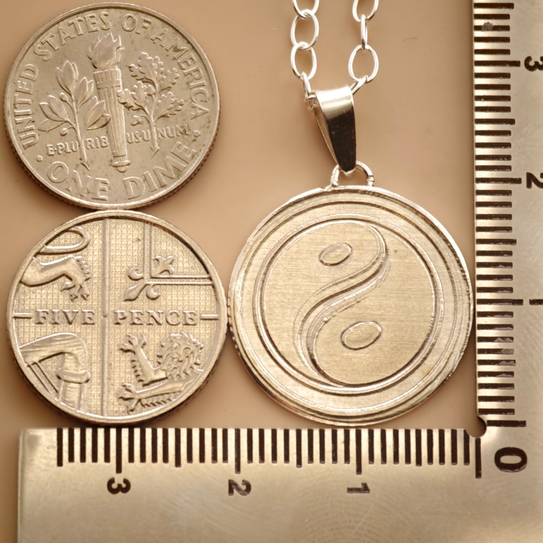 Balance Yin Yang Engraved Sterling Silver Coin Necklace