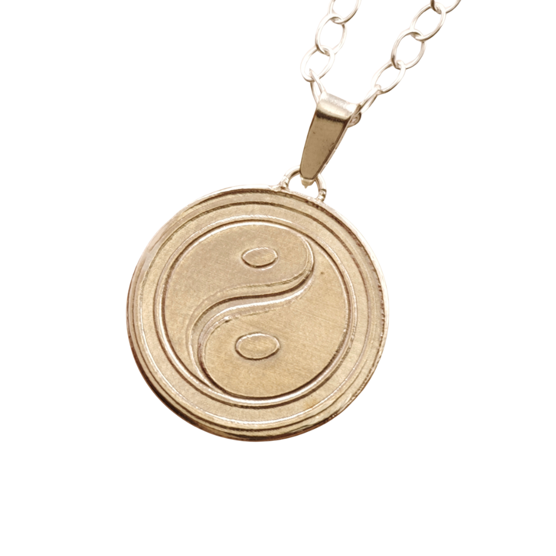 Balance Yin Yang Engraved Sterling Silver Coin Necklace