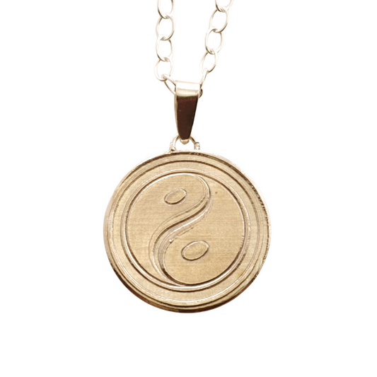 Balance Yin Yang Engraved Sterling Silver Coin Necklace