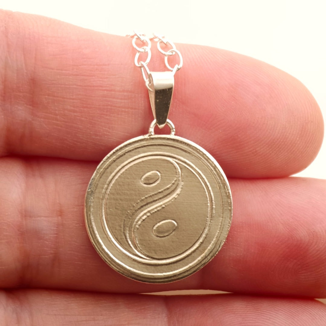 Balance Yin Yang Engraved Sterling Silver Coin Necklace