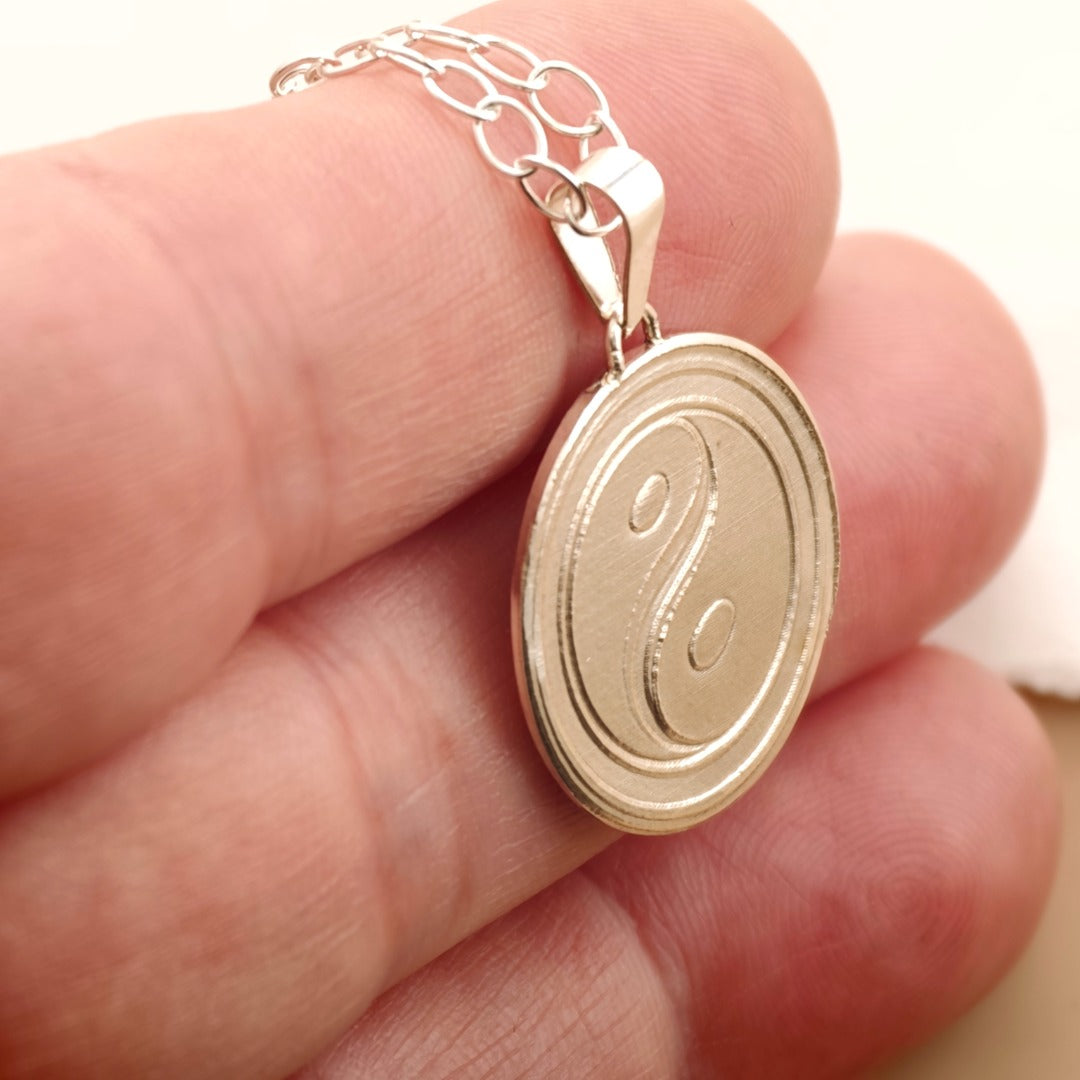 Balance Yin Yang Engraved Sterling Silver Coin Necklace