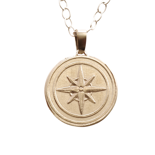 Compass Engraved Sterling Silver Coin Necklace