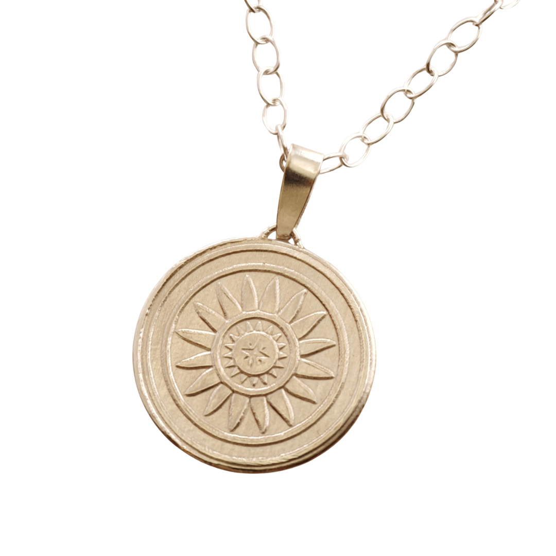 Sun Engraved Sterling Silver Coin Necklace