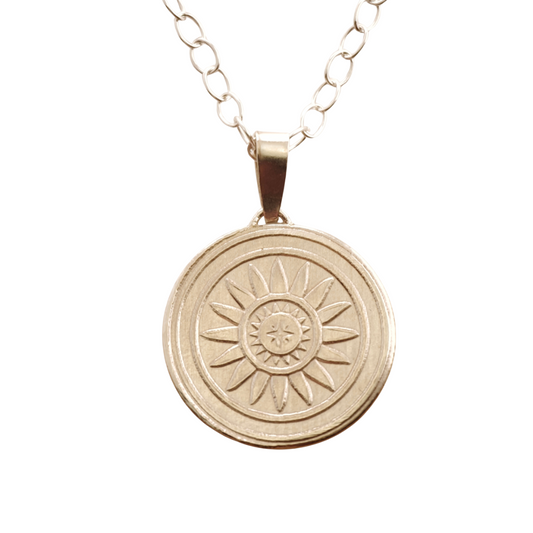 Sun Engraved Sterling Silver Coin Necklace