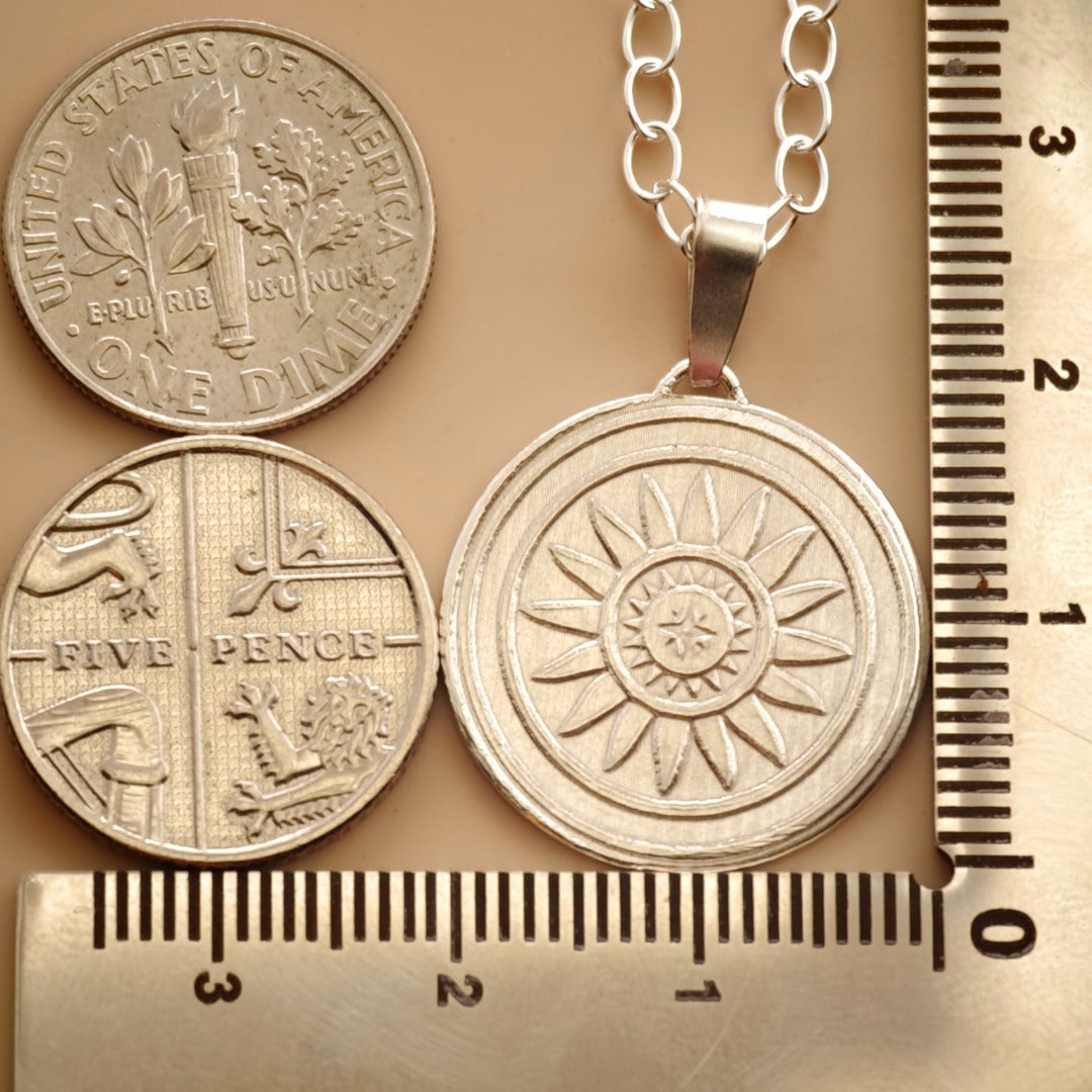Sun Engraved Sterling Silver Coin Necklace