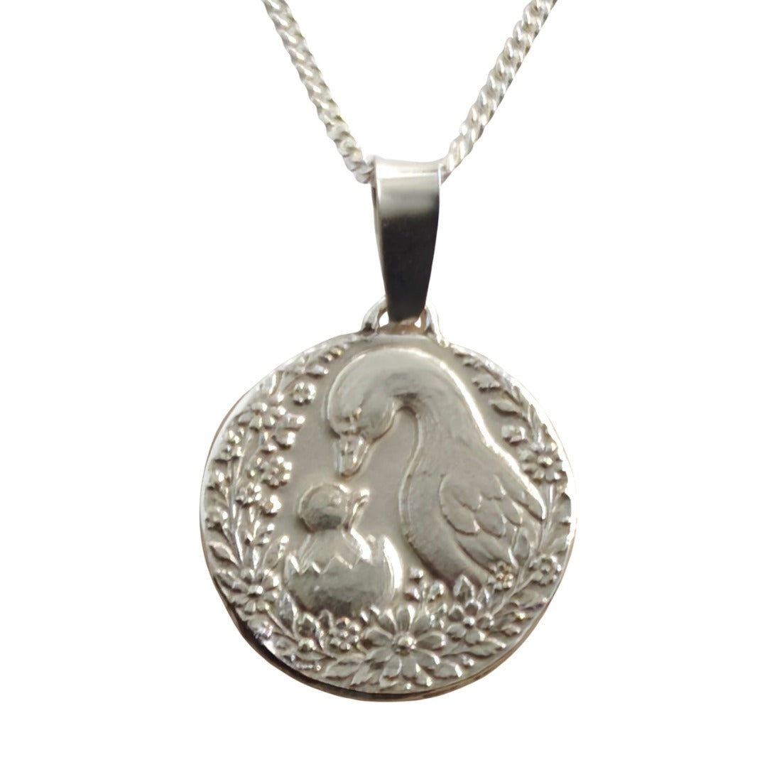 Mother Goose Engraved Sterling Silver Coin Necklace