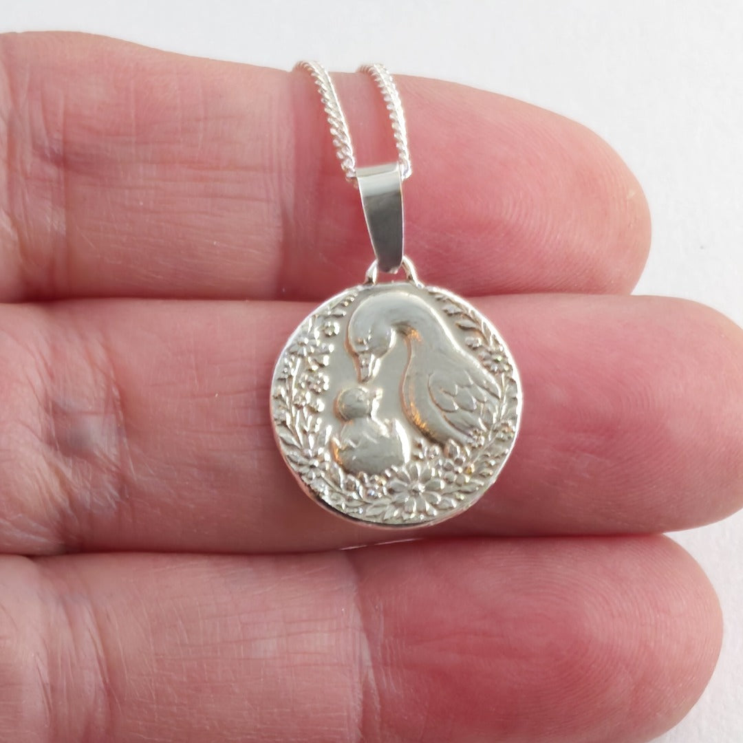 Mother Goose Engraved Sterling Silver Coin Necklace