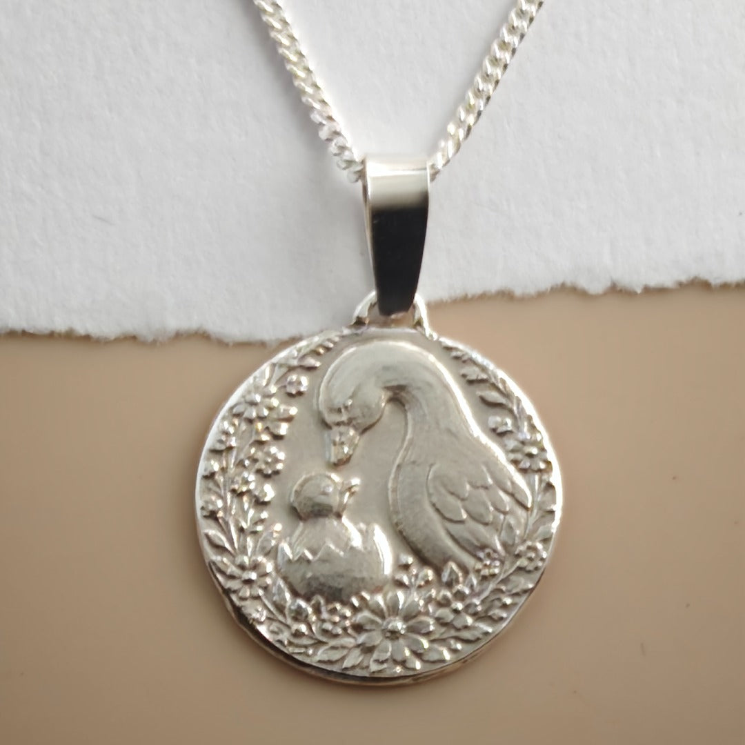 Mother Goose Engraved Sterling Silver Coin Necklace