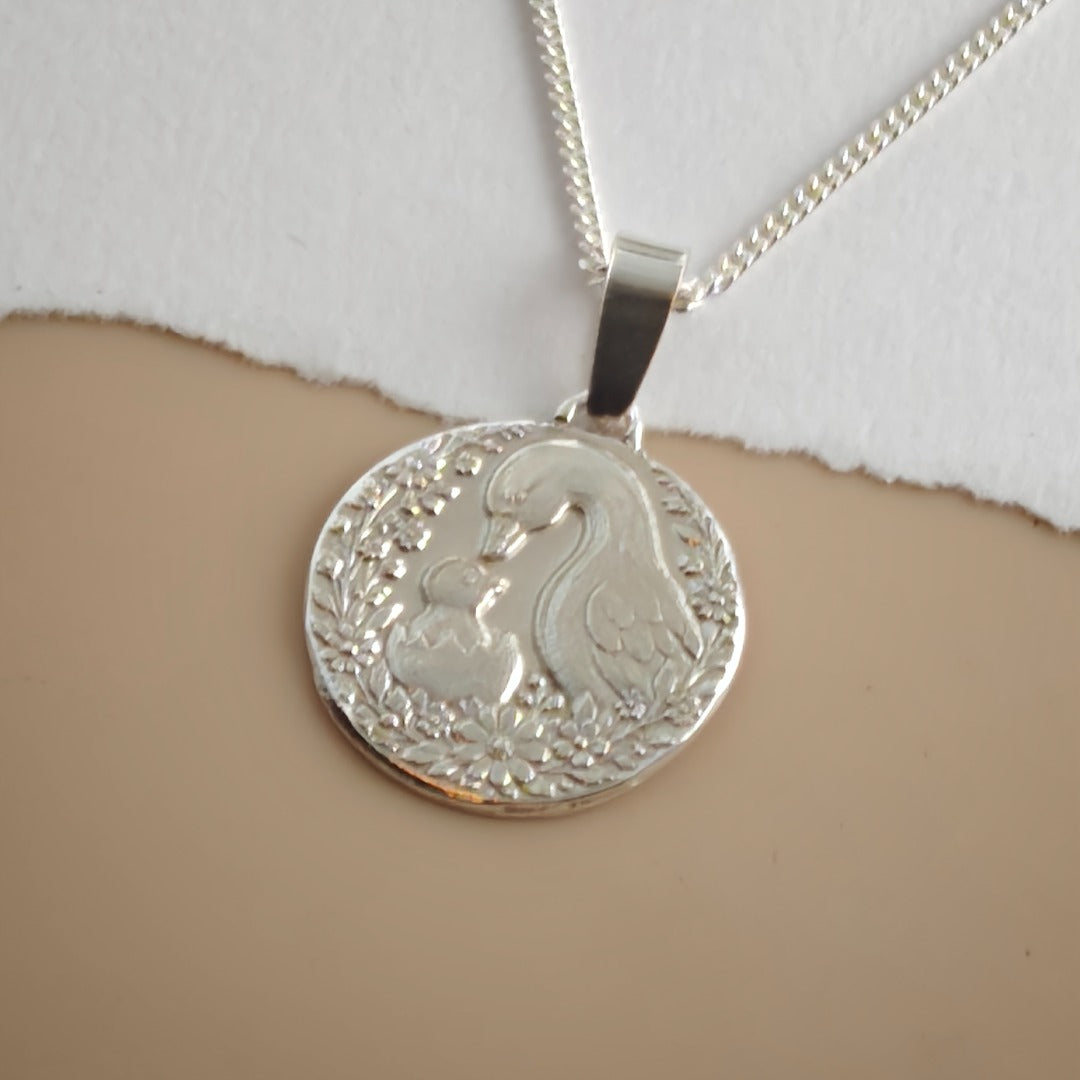Mother Goose Engraved Sterling Silver Coin Necklace