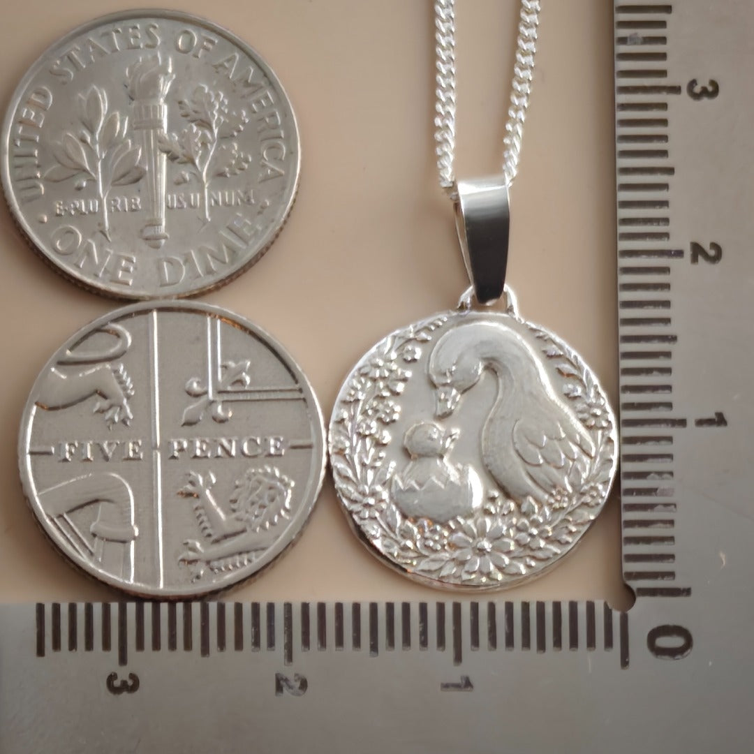 Mother Goose Engraved Sterling Silver Coin Necklace