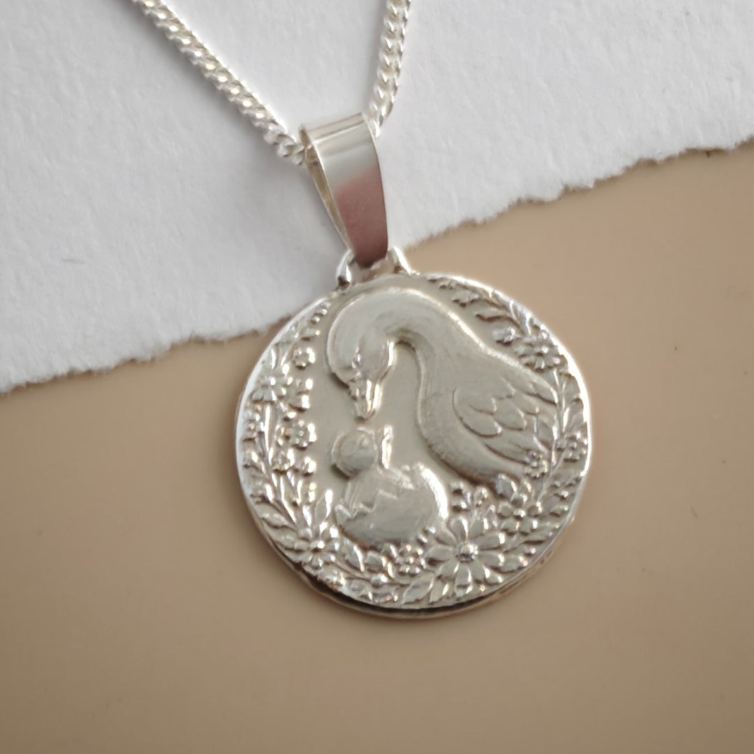 Mother Goose Engraved Sterling Silver Coin Necklace