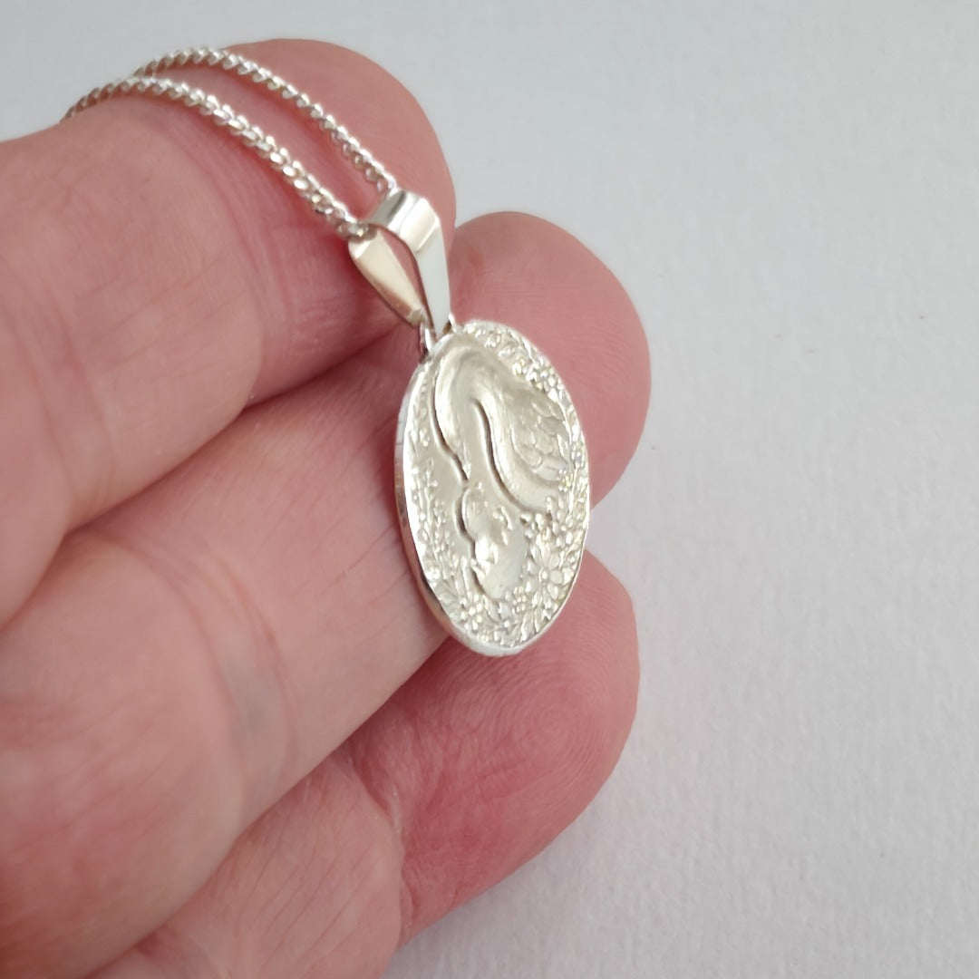 Mother Goose Engraved Sterling Silver Coin Necklace