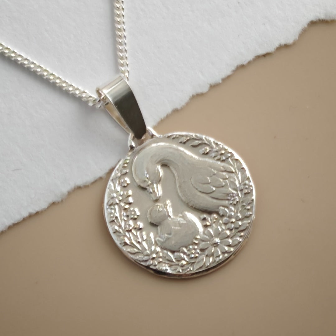 Mother Goose Engraved Sterling Silver Coin Necklace