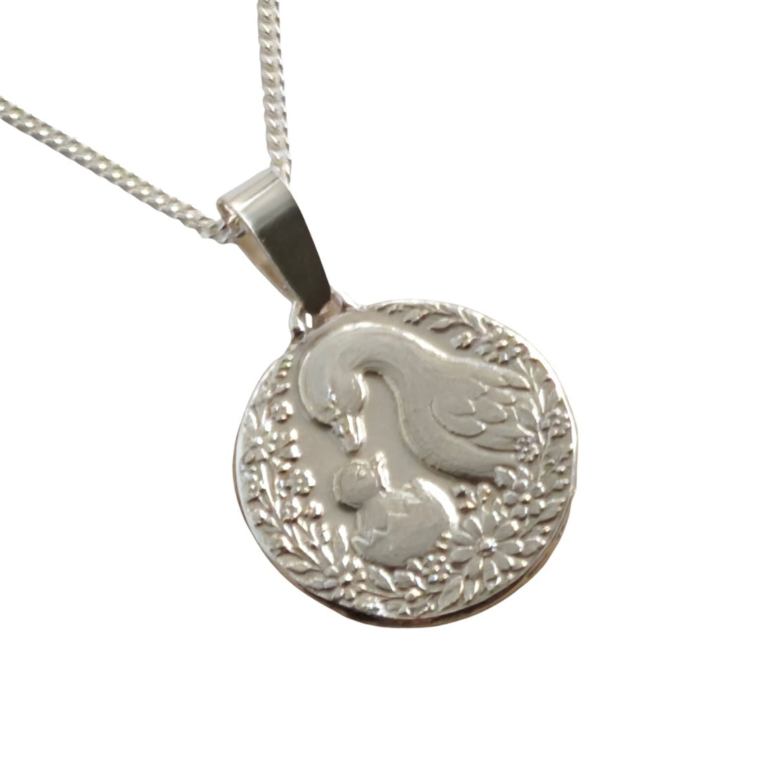 Mother Goose Engraved Sterling Silver Coin Necklace