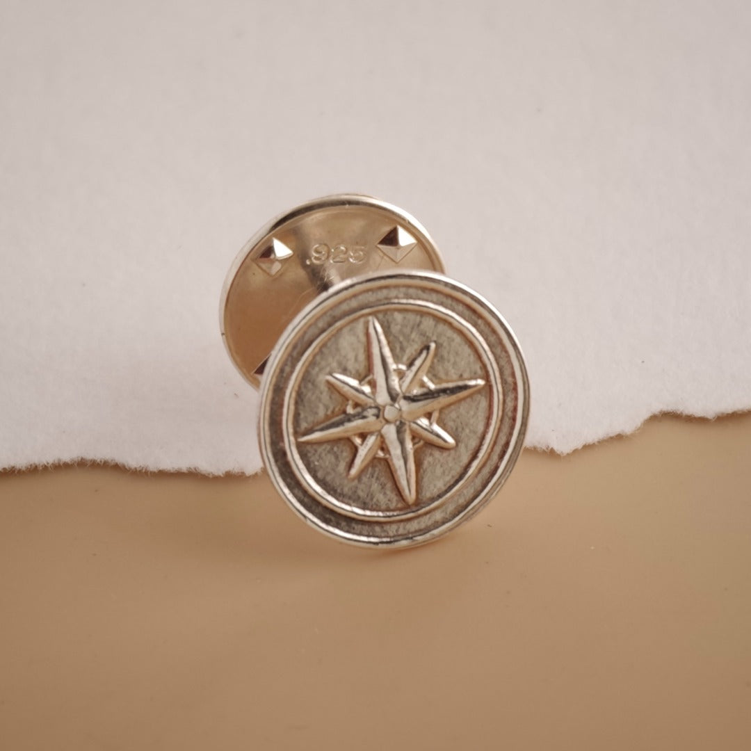 Compass Sterling Silver Tie Pin Travel Gift for Him Men's Tie Tack
