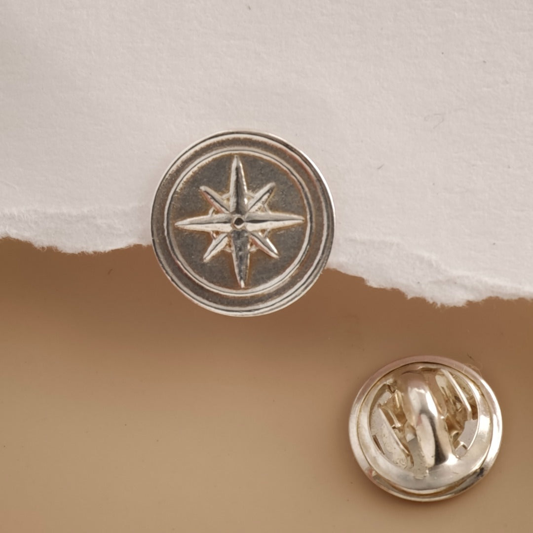 Compass Sterling Silver Tie Pin Travel Gift for Him Men's Tie Tack