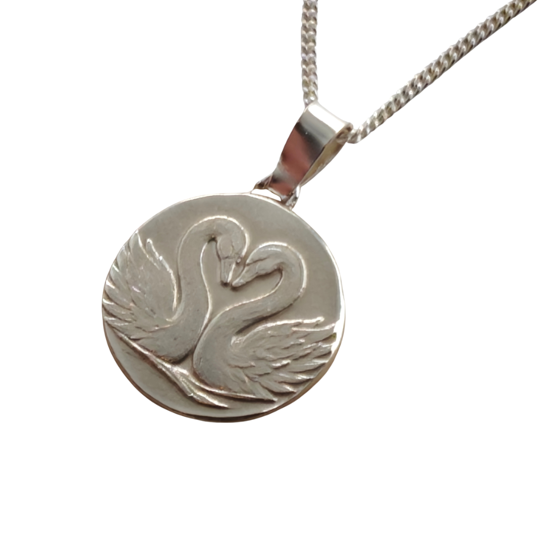 Gemini Sterling Silver Necklace Zodiac Twin Swans Disc Pendant 17mm Gift UK
