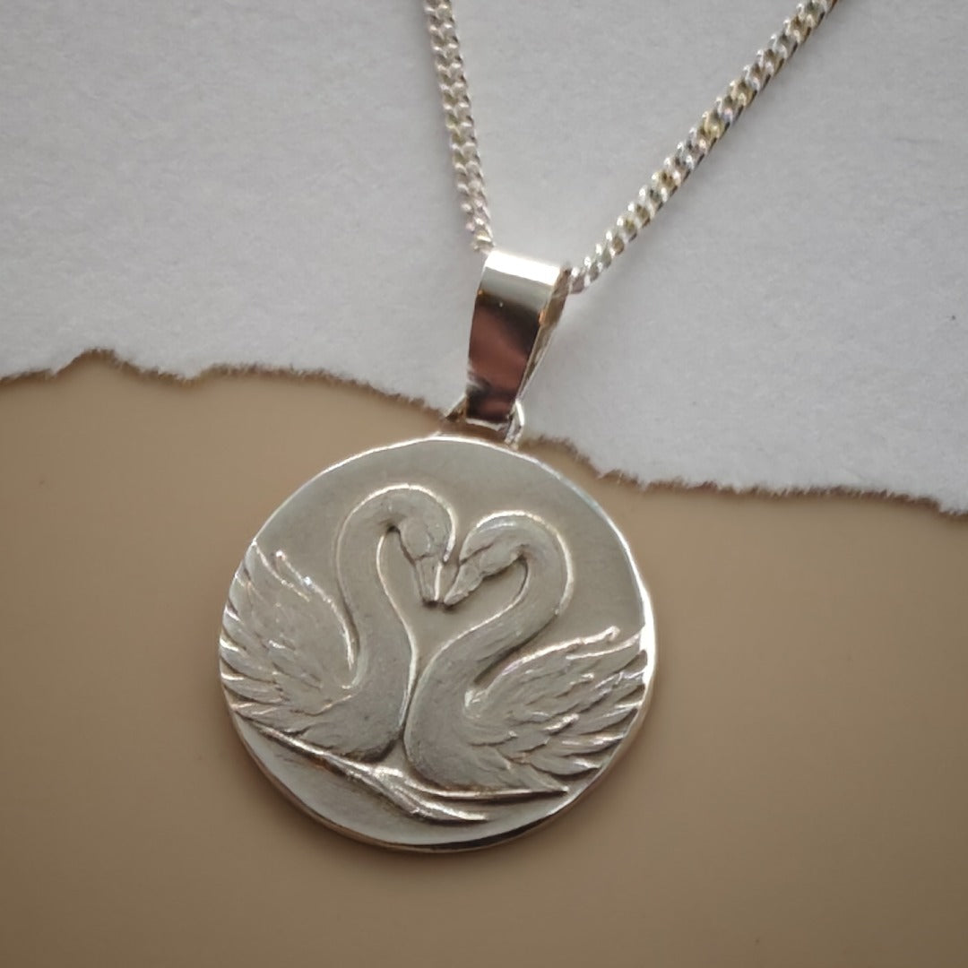 Gemini Sterling Silver Necklace Zodiac Twin Swans Disc Pendant 17mm Gift UK