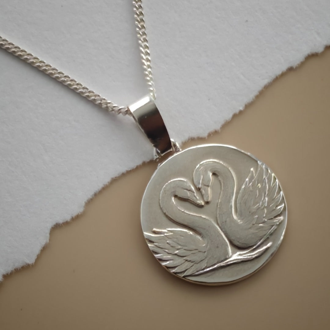 Gemini Sterling Silver Necklace Zodiac Twin Swans Disc Pendant 17mm Gift UK