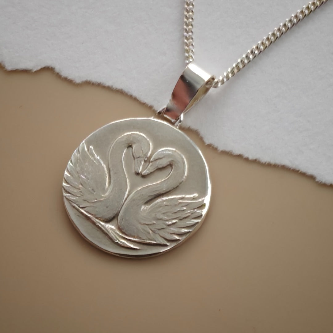 Gemini Sterling Silver Necklace Zodiac Twin Swans Disc Pendant 17mm Gift UK