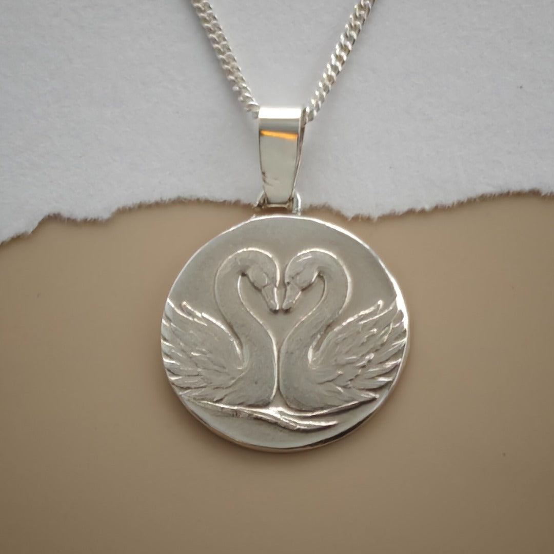 Gemini Sterling Silver Necklace Zodiac Twin Swans Disc Pendant 17mm Gift UK