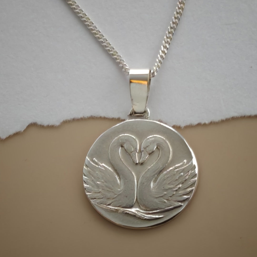 Gemini Sterling Silver Necklace Zodiac Twin Swans Disc Pendant 17mm Gift UK