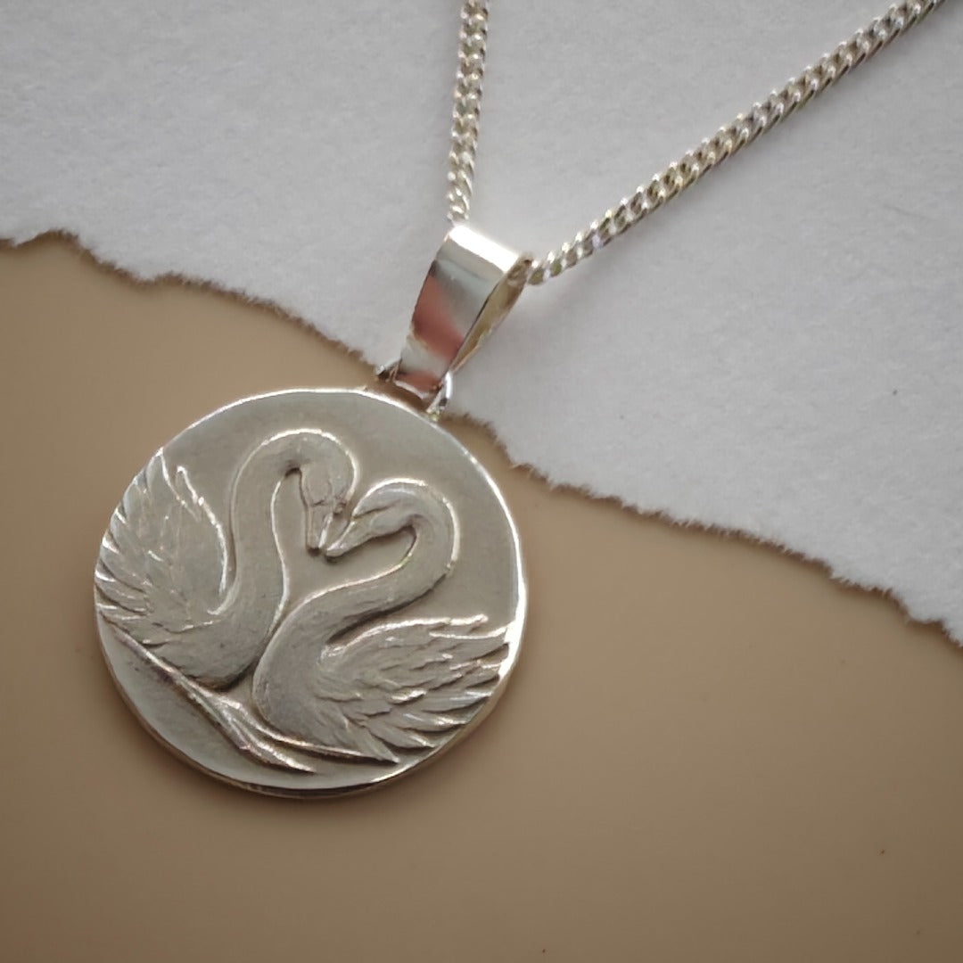Gemini Sterling Silver Necklace Zodiac Twin Swans Disc Pendant 17mm Gift UK