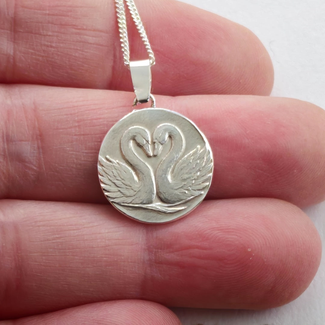 Gemini Sterling Silver Necklace Zodiac Twin Swans Disc Pendant 17mm Gift UK