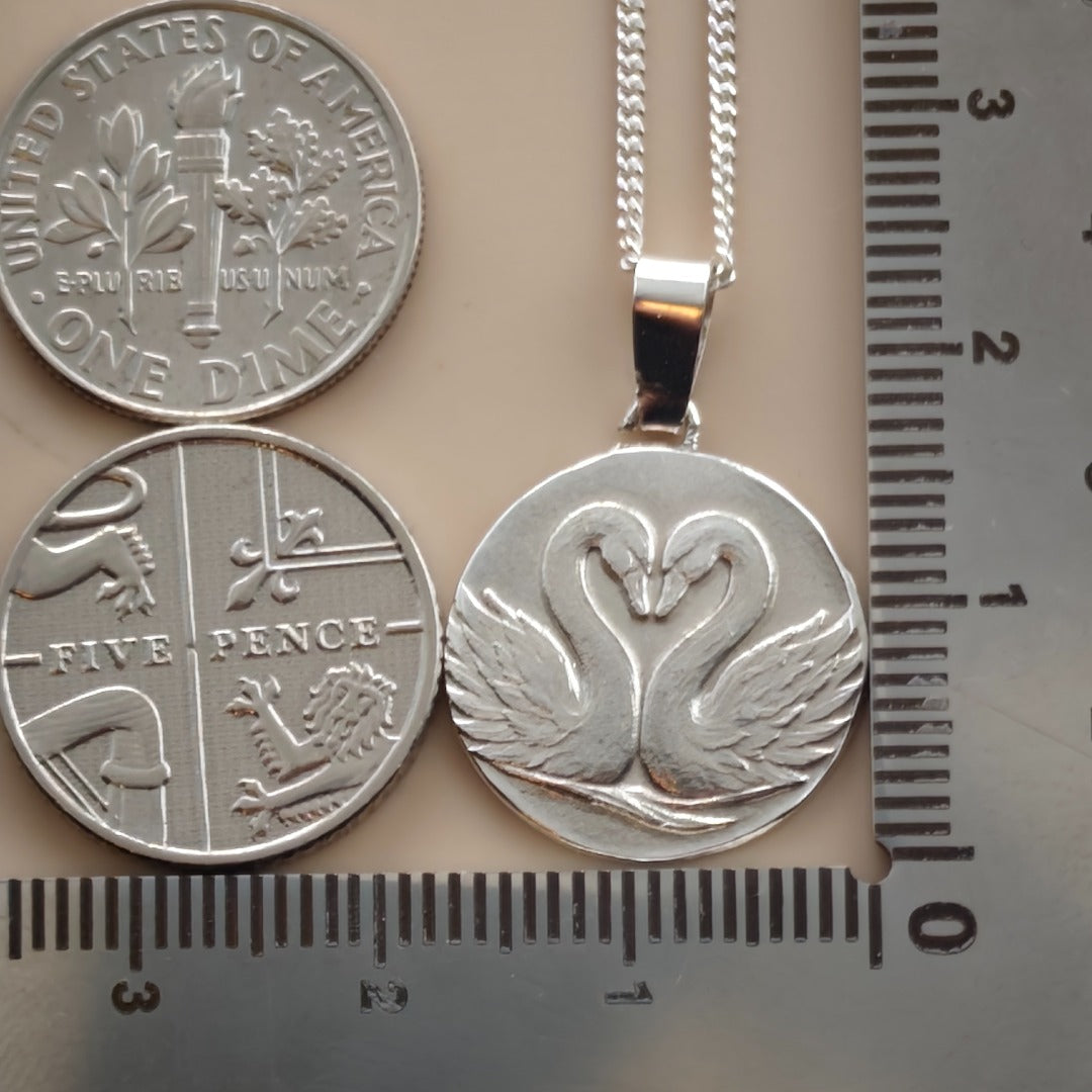 Gemini Sterling Silver Necklace Zodiac Twin Swans Disc Pendant 17mm Gift UK