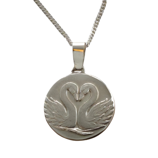 Gemini Sterling Silver Necklace Zodiac Twin Swans Disc Pendant 17mm Gift UK