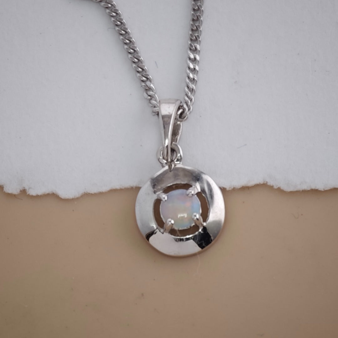 Opal Sterling Silver Minimalist Pendant Natural White Gemstone Variations