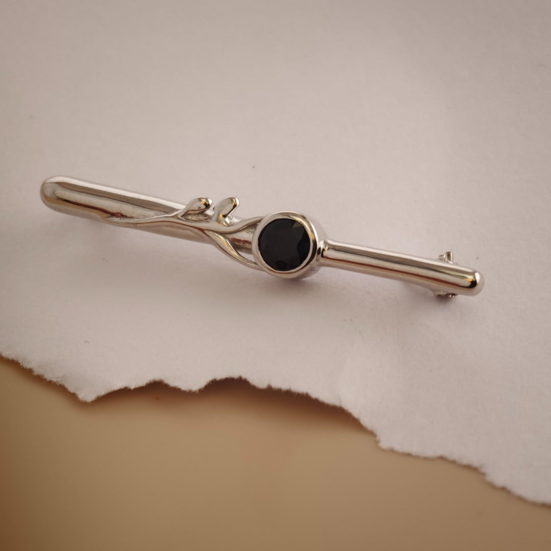 Dark Sapphire Sterling Silver Bar Brooch