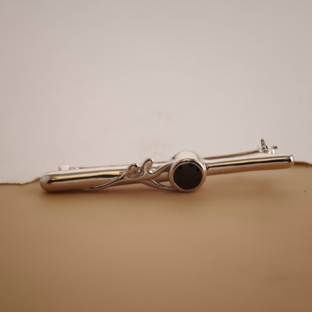 Dark Sapphire Sterling Silver Bar Brooch
