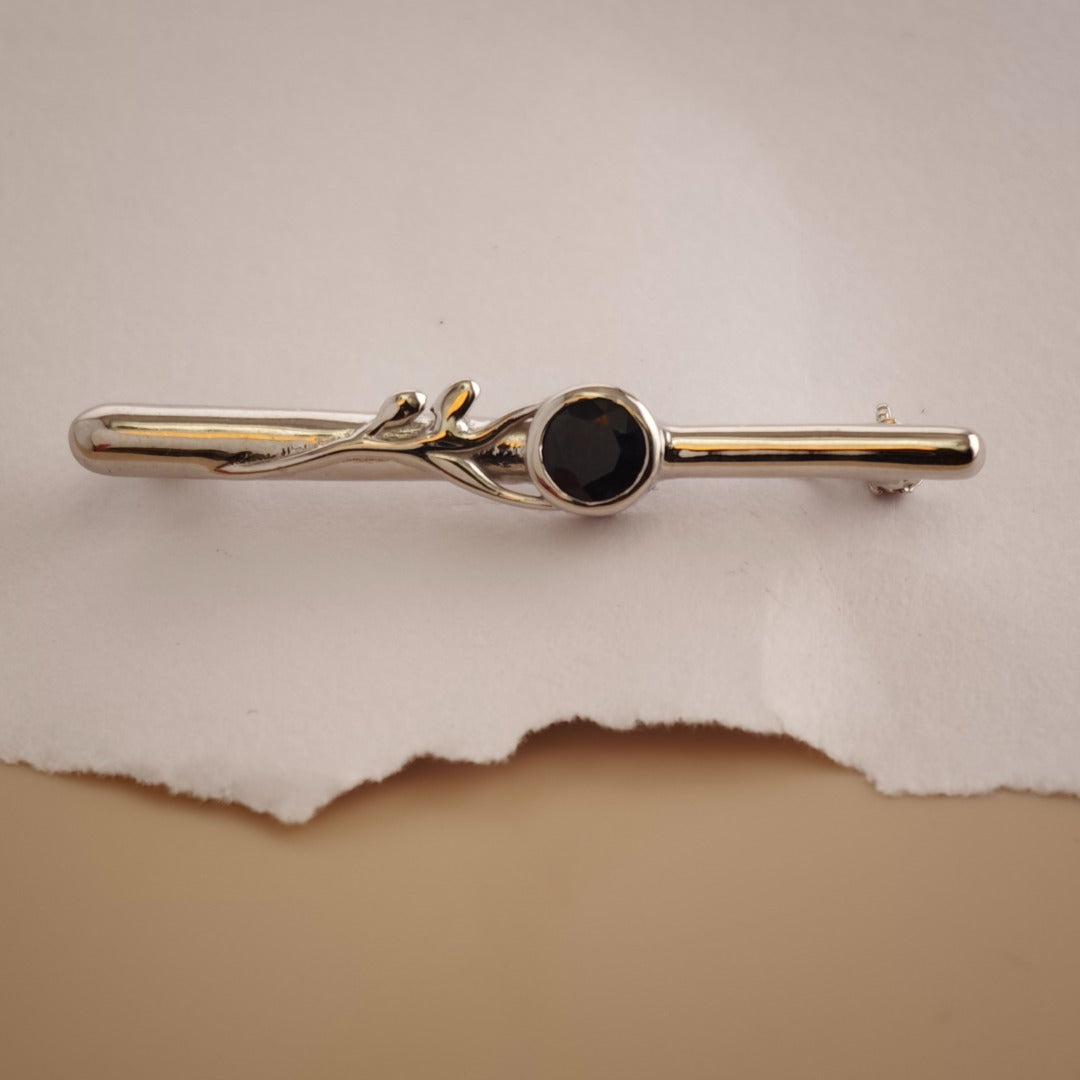 Dark Sapphire Sterling Silver Bar Brooch