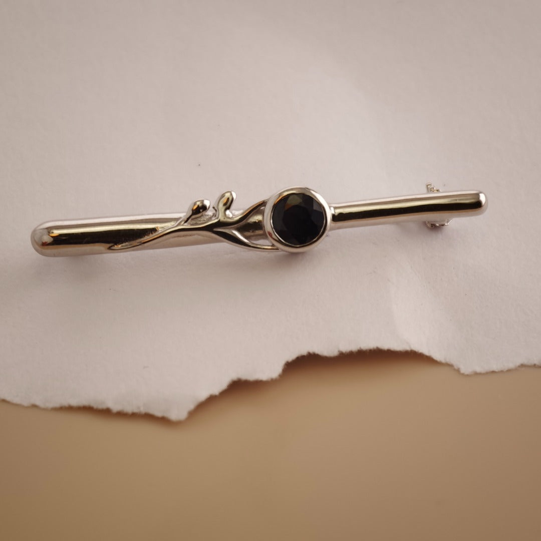 Dark Sapphire Sterling Silver Bar Brooch