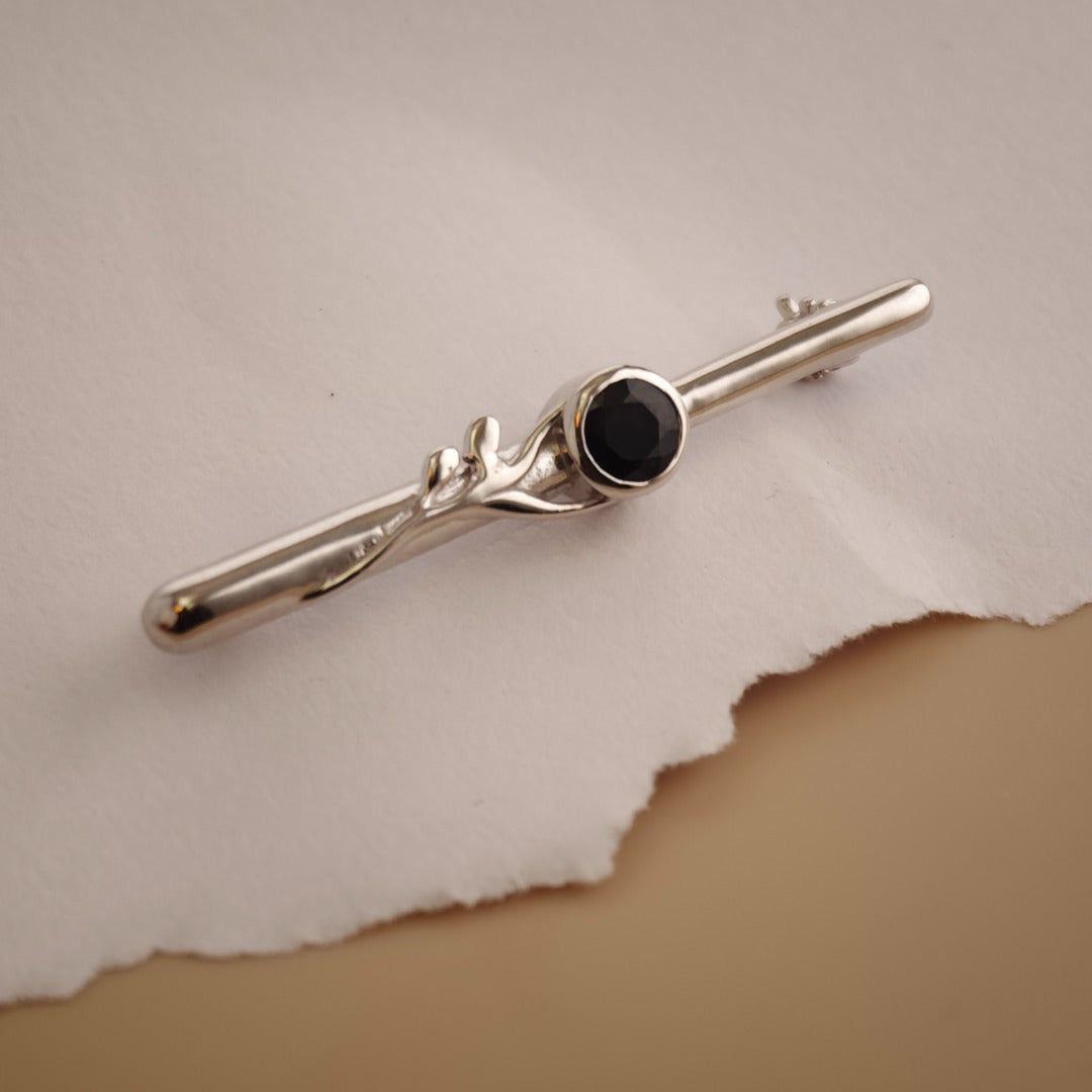 Dark Sapphire Sterling Silver Bar Brooch