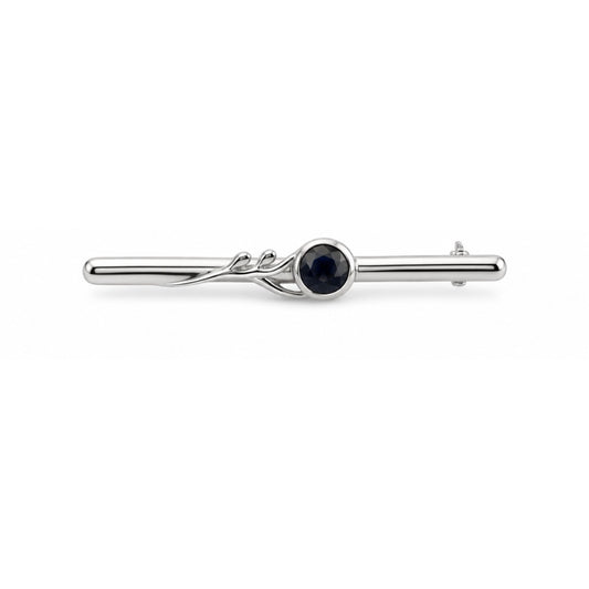 Sterling silver bar brooch with natural dark sapphire gemstone