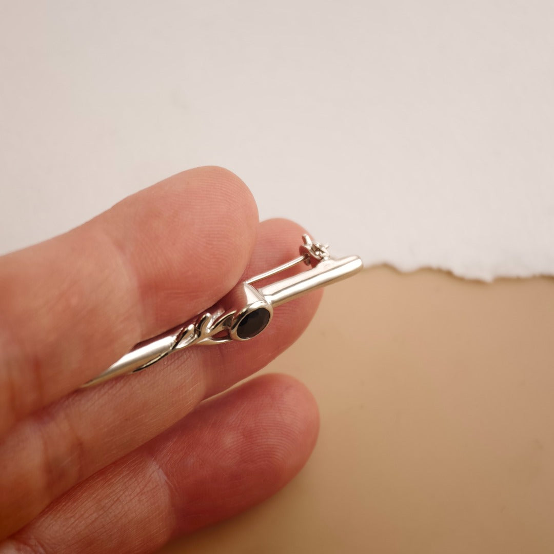 Dark Sapphire Sterling Silver Bar Brooch