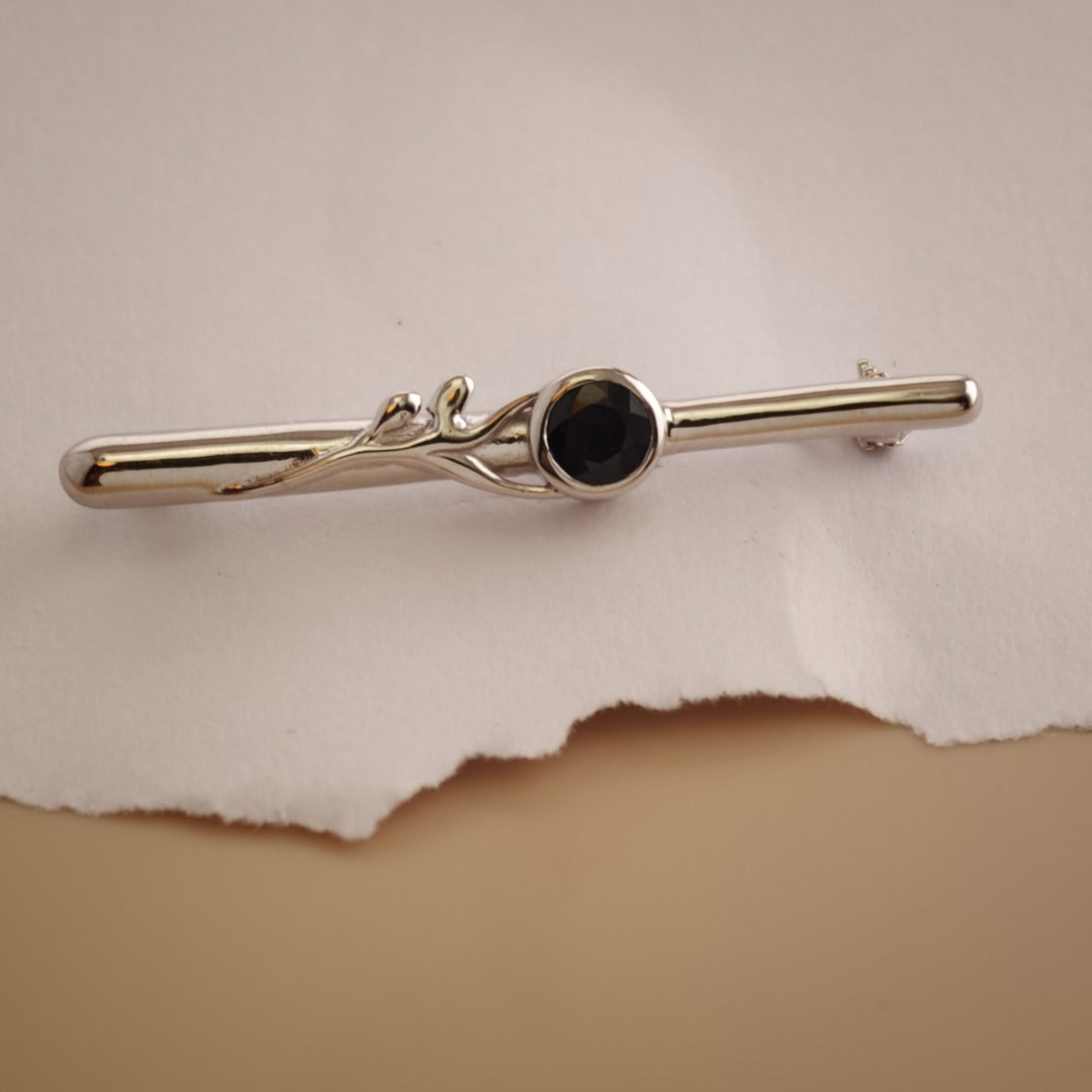 Dark Sapphire Sterling Silver Bar Brooch
