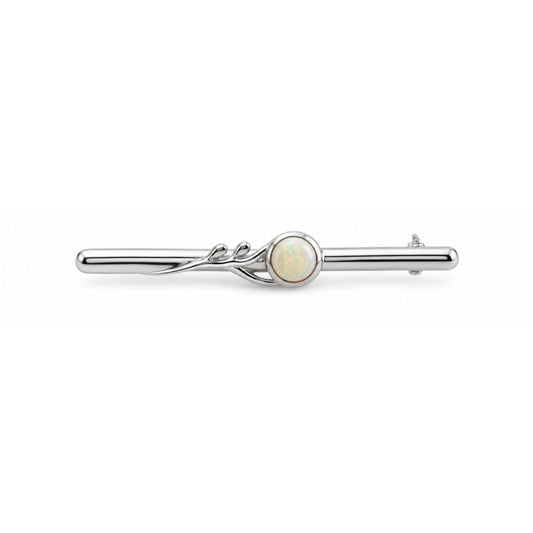 Sterling silver bar brooch with natural opal gemstone