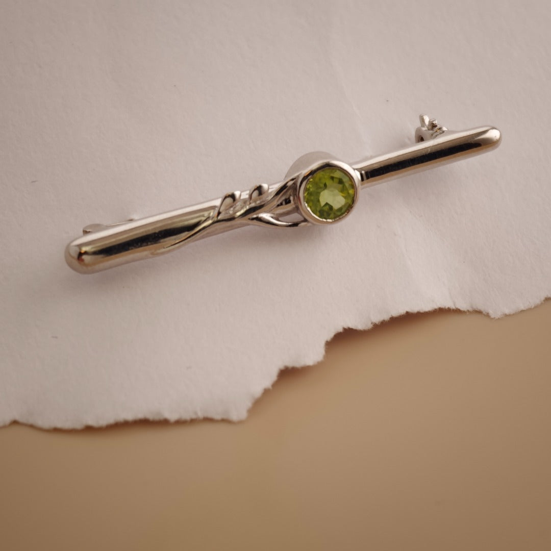 Peridot Sterling Silver Bar Brooch