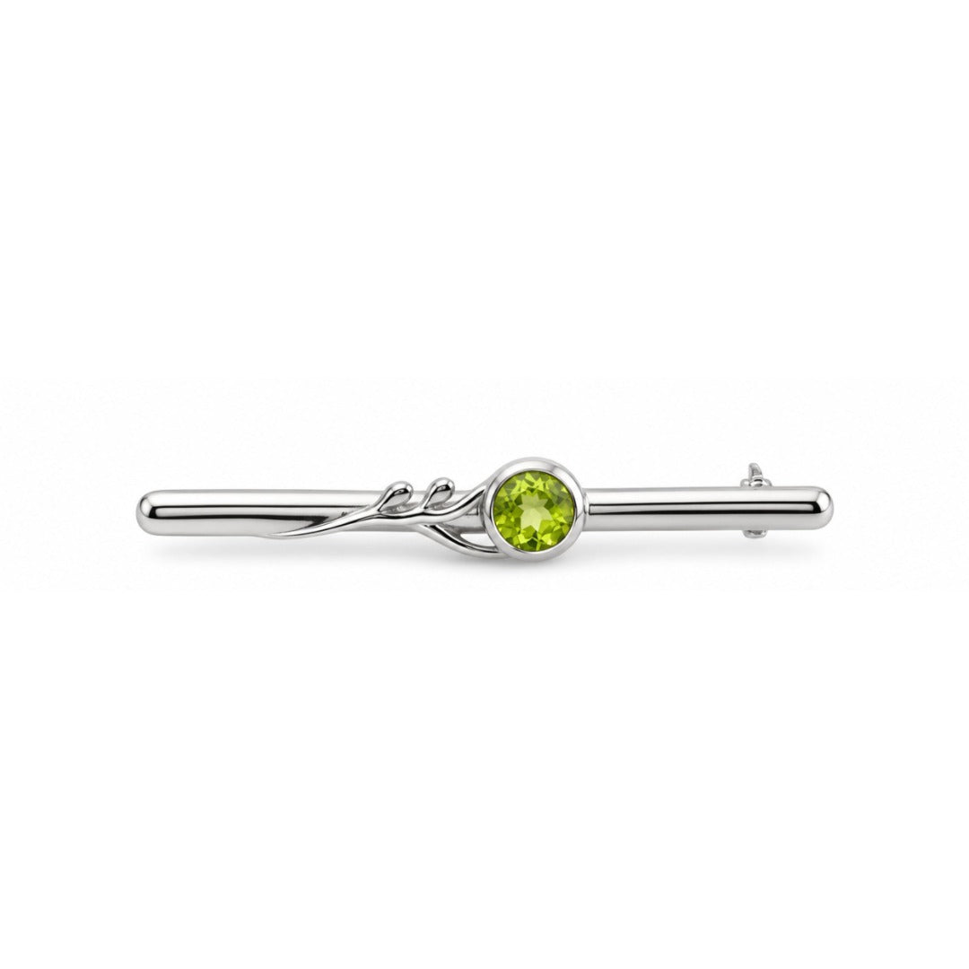 Sterling silver bar brooch with natural peridot gemstone