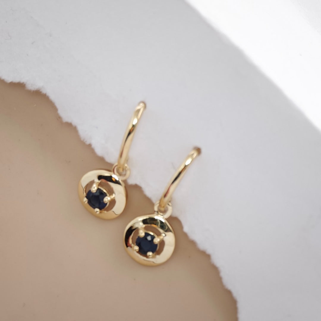 Sapphire 9ct Gold Round Disc Earrings