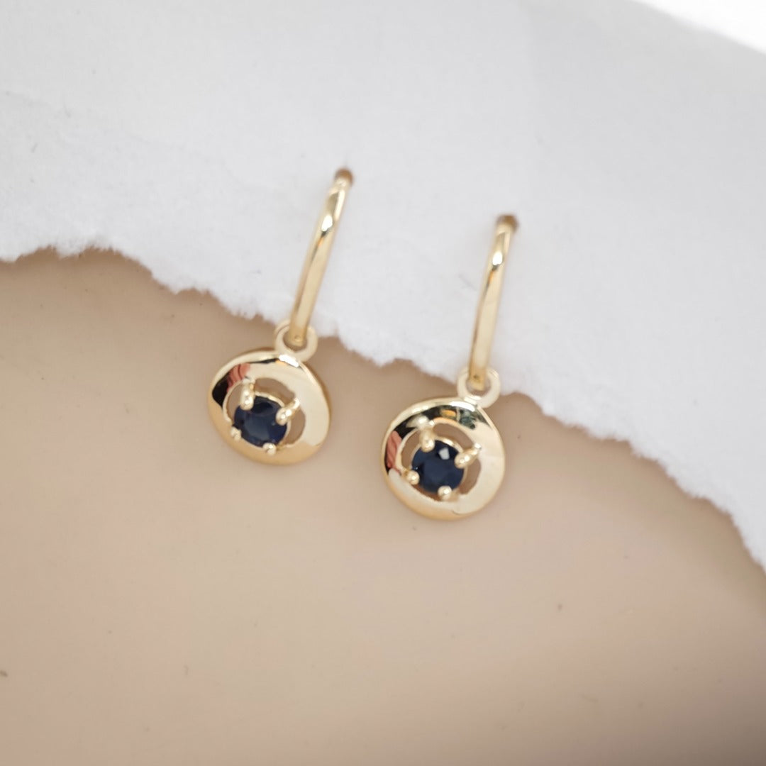 Sapphire 9ct Gold Round Disc Earrings